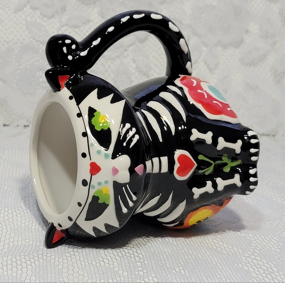Day of the Dead Multi-colored Cat Shaped Cup Ceramic Coffee Mug Spectrum Designz - Picture 15 of 17